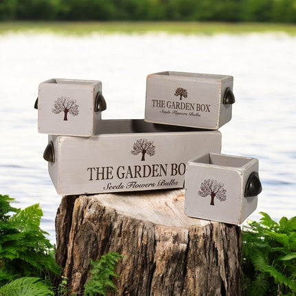 Rustic Vintage Grey Garden Boxes Wooden Gift with Display Storage Crate Set 4