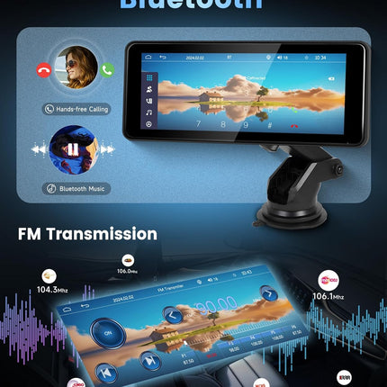 Portable Car Radio Wireless Carplay Android Auto Screen,  6.86 Inch Touchscreen Carplay Screen Bluetooth FM Transmitter Airplay Mirror Link Voice Control Mic/Aux for All Vehicles