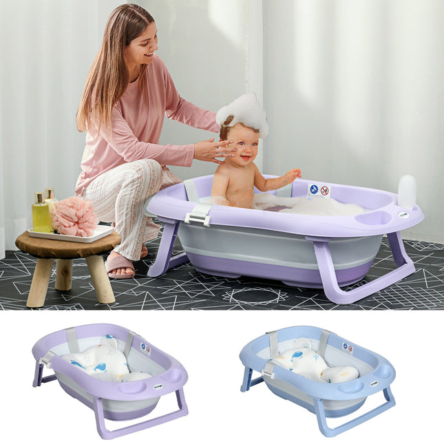 Foldable Baby Bathtub W/ Non-Slip Support Legs, Cushion, Shower Holder