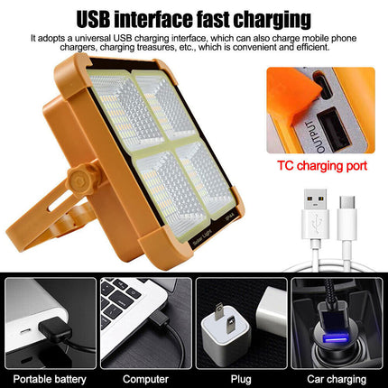 1500W USB Rechargeable LED Work Light Solar Cordless Portable Floodlight Camping