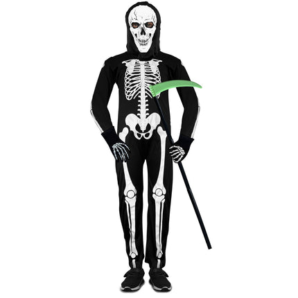 Childrens Kids Skeleton Fancy Dress Costume Glow Halloween Outfit Boys Girls