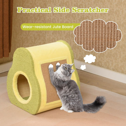 Avocado-Shaped Cat Hous with Jute Scratching Board and Mountain-Shaped Top