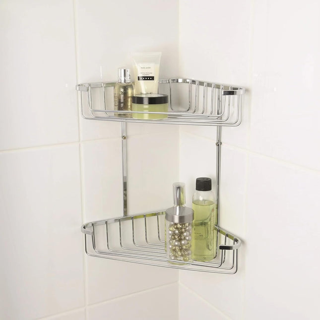 Croydex Large Corner Shower Caddy - Durable Steel Bathroom Shelves with Chrome F