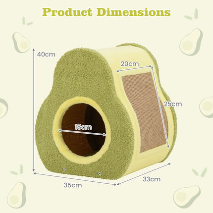 Avocado-Shaped Cat Hous with Jute Scratching Board and Mountain-Shaped Top