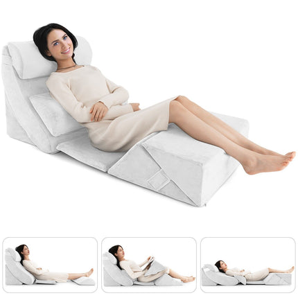 7 PCS Adjustable Support Pillow Set Bed Wedge Pillows Triangle Sit-Up Pillow