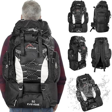 80L Extra Large Hiking Camping Backpack Rucksack Waterproof Travel Luggage Bag