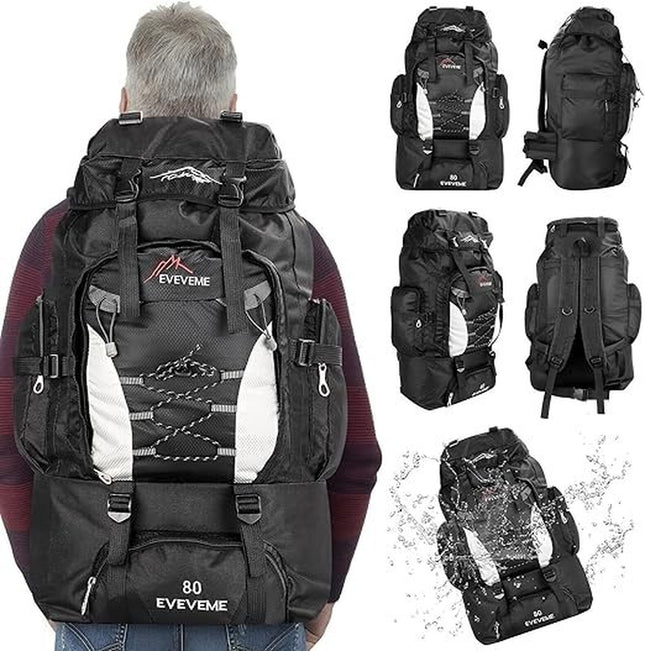 80L Extra Large Hiking Camping Backpack Rucksack Waterproof Travel Luggage Bag