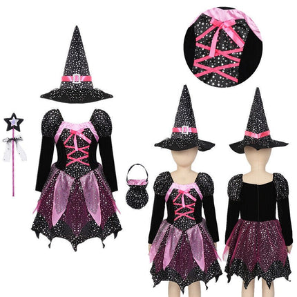 Girls Halloween Witches Hat Fancy Dress Costume Witch Outfit Kids World Book Day