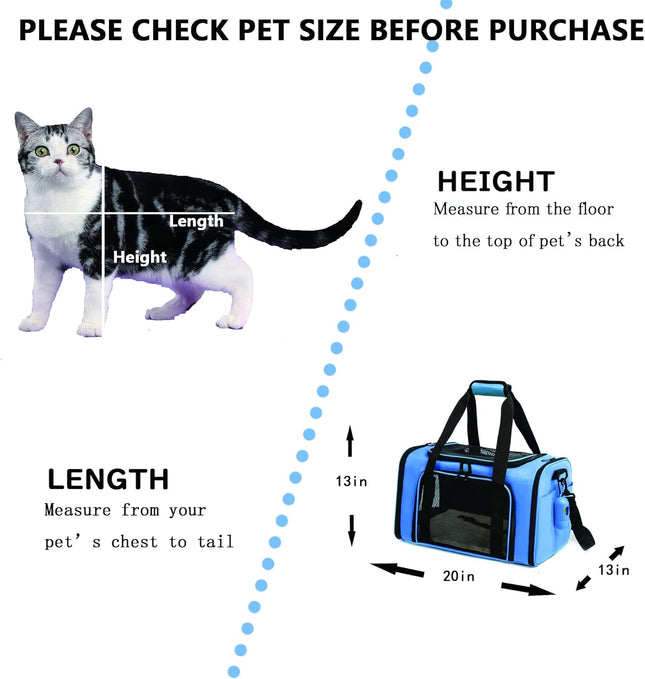 Cat Carrier Dog Carrier Pet Carrier Cat Bags for Small Medium Cats Dogs Puppies of 15 Lbs,Of Airline Approved Small Dog Bag Soft Sided,Collapsible Travel Puppy Carrier (Large, Blue)