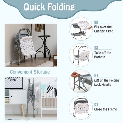 2-In-1 Baby Change Table with Bathtub and Folding Changing Station