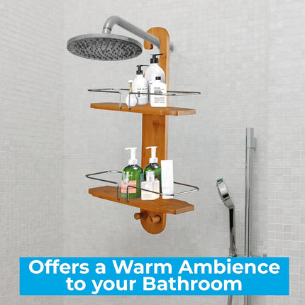 Blue Canyon Bamboo Shower Caddy 2 Tier Hanging Caddy, No Drill Bamboo Bathroom S