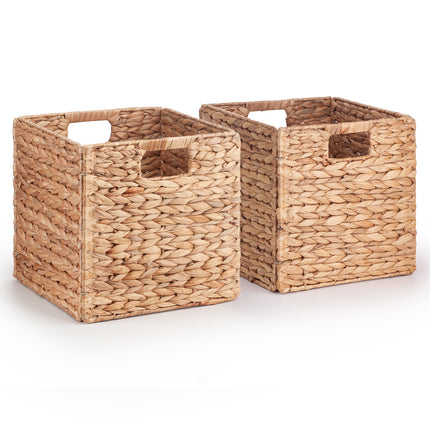 Set of 2 Foldable Seagrass or Water Hyacinth Storage Baskets with Inset Handles