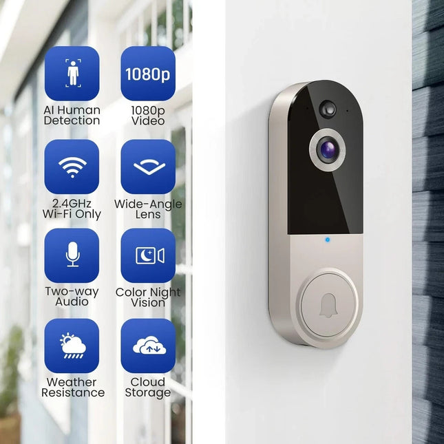1080P Wireless Video Doorbell Camera with Ring Chime, Smart AI Human Detection