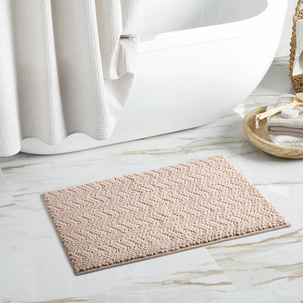 Nubby Chevron Bath Mat in Taupe, 56 X 91 Cm