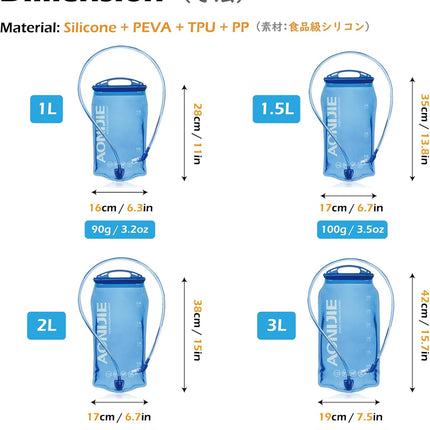 Hydration Bladder 1L 1.5L 2L 3L Water Bladder for Hydration Backpack Water Bag Leak Proof Water Reservoir Bladder Pack Water Pouch for Hiking Running Cycling