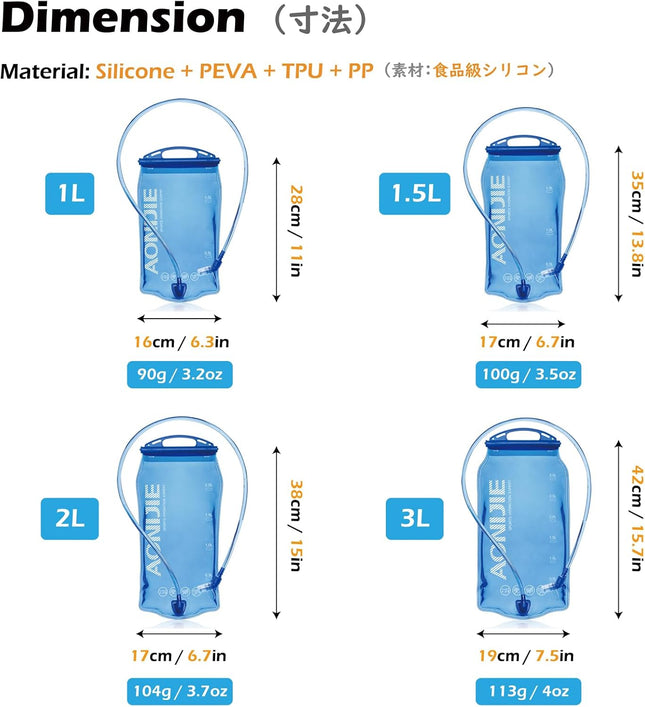 Hydration Bladder 1L 1.5L 2L 3L Water Bladder for Hydration Backpack Water Bag Leak Proof Water Reservoir Bladder Pack Water Pouch for Hiking Running Cycling