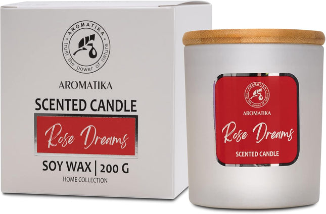 Scented Candle Rose Dreams - Essential Oil Aromatherapy Candle - Soywax Candle - up to 45 Hours Burn Time - Glass Candle Gift - Luxury Soy Wax Candle for Home Scented - Home Scented Candles