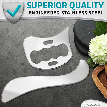 2-In-1 Stainless Steel Muscle Scraper Tool Set for IASTM Therapy - Skin Scraping Massage Tools for Soft Tissue Mobilization - Deep Tissue Gua Sha for Arms, Legs & Back - by