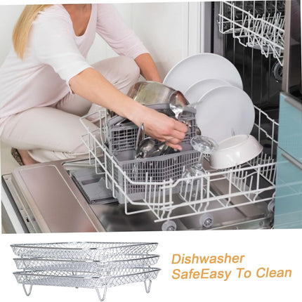 Air Fryer Grill Rack Square Stainless Steel 3 Layers Stackable Air Fryer Shelf