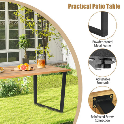 175 X 80Cm Patio Rectangle Dining Table for 6 Person with Umbrella Hole