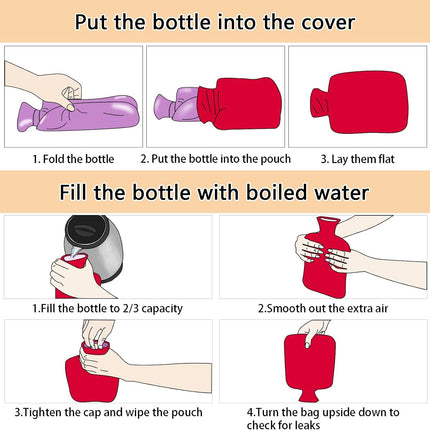 Pink Bows Hot Water Bottle with Cute Cover 2L Durable Hot Water Bag Portable Hot Water Bottle for Menstrual Cramps, Neck and Shoulder Pain Relief