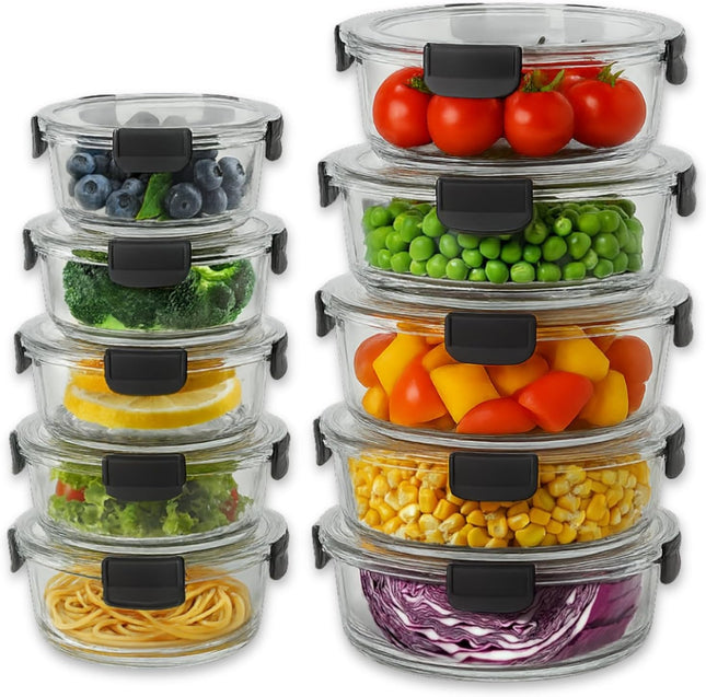 Glass Food Storage Containers with Lids - 10 PACK - Glass Meal Prep Containers