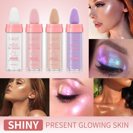 Polvo De Hadas Fairy Highlighter Patting Powder Face Body Glitter Shimmer Brightens Blusher Waterproof Smooth Highlighter Festival Party Makeup (#04 Fantasy Purple)