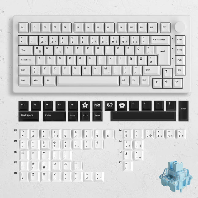 5075B plus 75% Mechanical Gaming Keyboard ISO-UK Black on White Hot Swap Side LED RGB Multi-Modes 2.4Ghz /USB Type-C/Bt 5.0