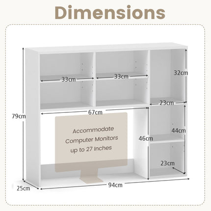 Desktop Bookshelf with 3 Adjustable Shelves and Open Compartment