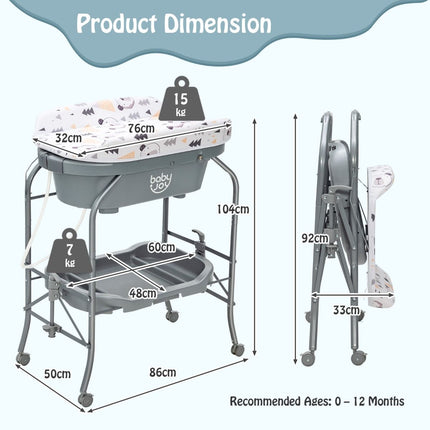 2-In-1 Baby Change Table with Bathtub and Folding Changing Station