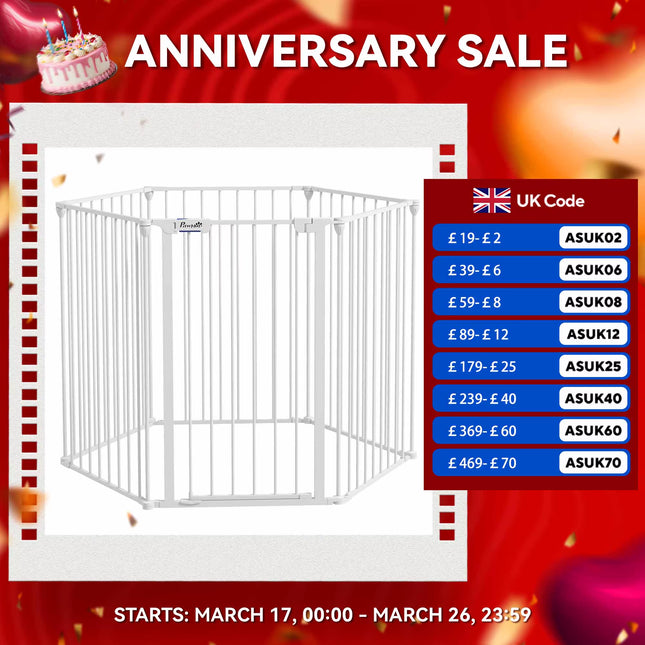 2 in 1 Dog Pen, Safety Pet Gate, 6 Panels, for Medium Dogs, 90Hcm - White