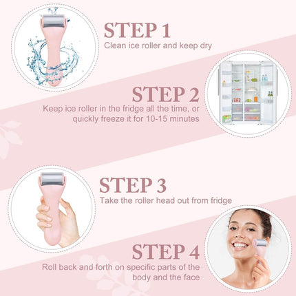 Ice Roller for Face and Eye 2 Pcs,Face Roller Skin Care for Puffiness,Migraine,Pain Relief,Eye Roller for Puffy Eyes Dark Circles,Stainless Steel Facial Roller (Pink)