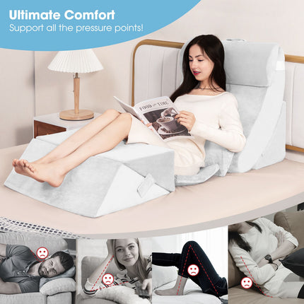 7 PCS Adjustable Support Pillow Set Bed Wedge Pillows with Memory Foam