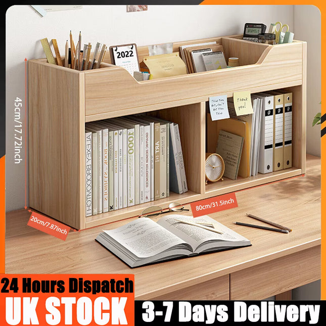 Wooden Bookshelf Rack Desk Filing Holder Organizer Tabletop Bookcase Furniture