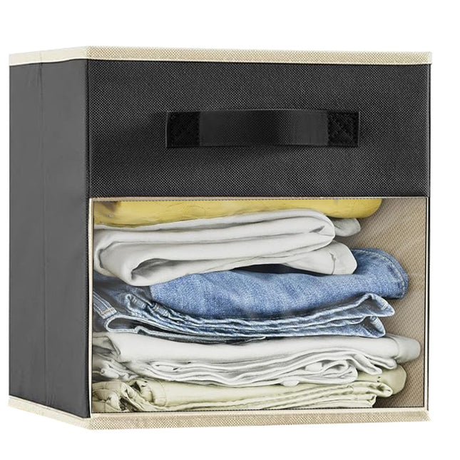 3X Fabric Storage Box Storage Cube Foldable Box with Clear Window Grey Organiser