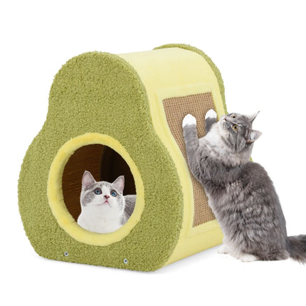 Avocado-Shaped Cat Hous with Jute Scratching Board and Mountain-Shaped Top
