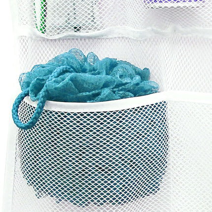 Shower Organizer with Quick Drying Mesh, Bathroom Caddy Organizer with 7 Pockets to Hold Toiletries, Shampoos, Soaps, and Loofahs, 14 Inch by 30 Inch, White, 2 Pack