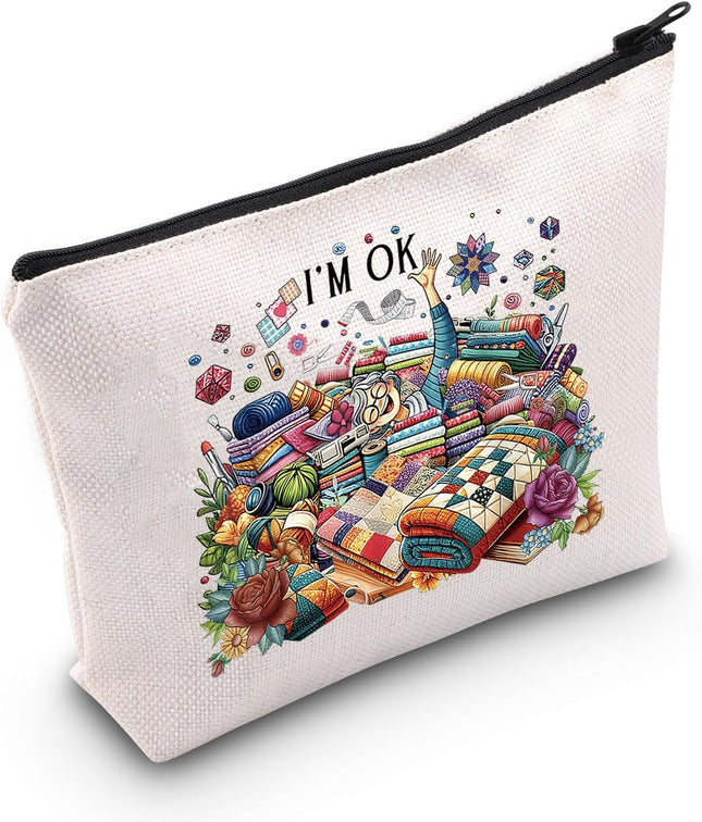 Sewing Makeup Bag Quilting Themed Gift Tailors Sewing Lovers Gift Quilters Sewing Gift (I’M OK Sewing Bag EU)