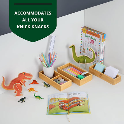 Luxury Bamboo Drawer Organizer Storage Box, Bin Set - Multi-Use Drawer Organizer for Kitchen, Bathroom, Office Desk, Makeup, Jewelry (3 Boxes)