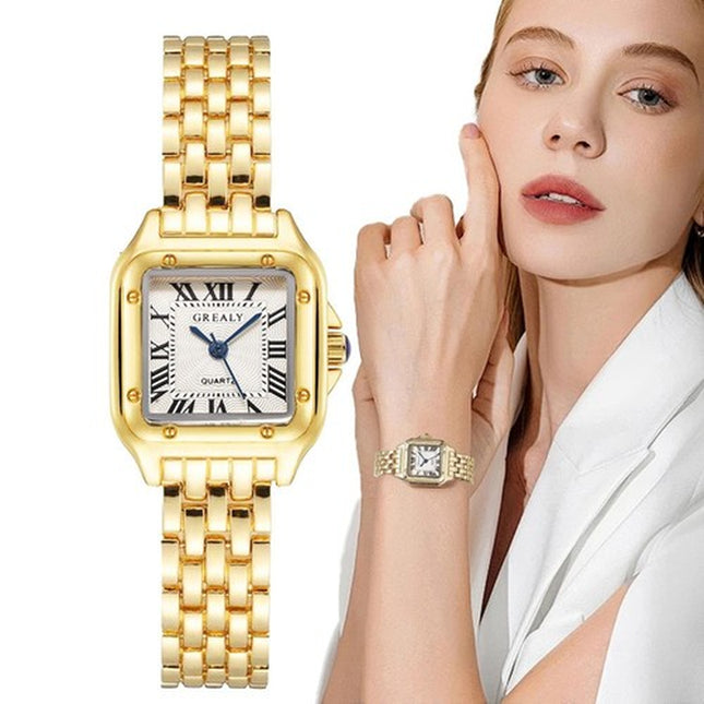 Ladies Grealy Luxury Quartz Watch Gold Stainless Steel Elegant Wristwatch Boxed