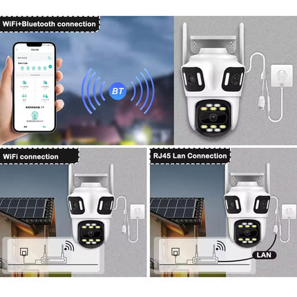 6K Triple Lens CCTV IP Camera PTZ Wireless Wifi Outdoor Home Security Cam 64GB