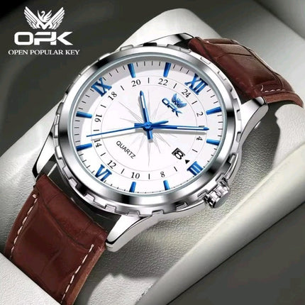Mens Business Leather Watch Quartz Waterproof Luminous Quality Wristwatch Boxed