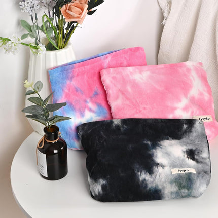 Makeup Bag, Corduroy Gradient Travel Make up Bag, Small Make up Bag for Women, Portable Cosmetic Bags, Multifunctional Travel Toiletries Bag Make up Case for Girls Gift - Pink White