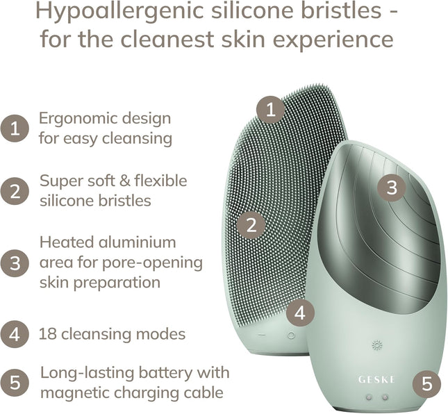Smartappguided™ Sonic Thermo Facial Brush | 6 in 1 | Skin Cleansing | Cleansing Brush with Thermal Function | Facial Massager | Electric Facial Brush | Facial Cleansing Device