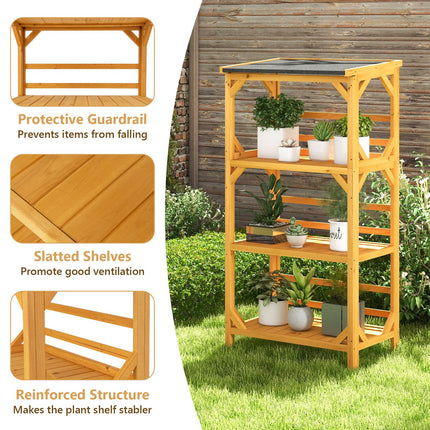 137CM 3-Tier Garden Plant Stand with Weatherproof Asphalt Roof