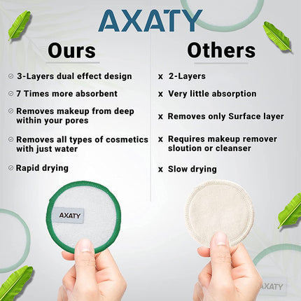 AXATY 3-Layers Reusable Makeup Remover Pads - Organic Bamboo Cotton Pads with Dr