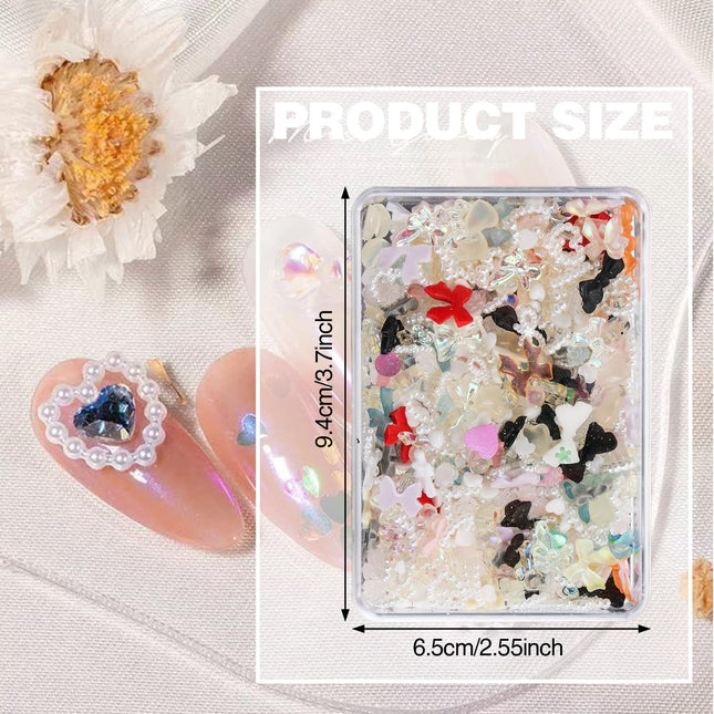 3D Nail Charms, 400Pcs Mixed Nail Art Charms Lollipop Bow Pearl Shell Heart Bear and Other Multi-Shape Nail Jewelry Charms with Box for DIY Crafts Phone Case Nail Art,With Tweezers