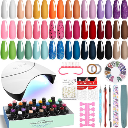 Gel Nail Polish Set with Lamp Starter Kit 24 Colours Gel Nail Kit with U V Light Red Pink Blue Gels Polish Set with Base Top Coat Nails Salon Set Gifts for Women
