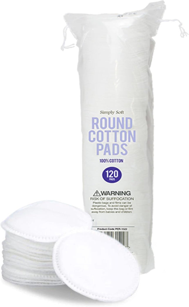 Cotton Pads Makeup Remover Face Cleansing Pad Cleanser for Facial Eye Nail Lash Hypoallergenic Organic Disposable Natural Simple Soft round Absorbent Gentle Skin Care Beauty Products (Pack of 120)