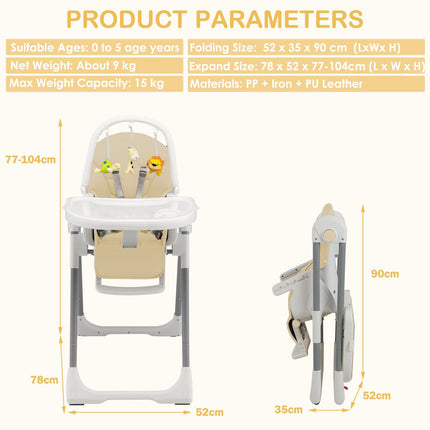 4-In-1 Foldable Baby High Chair with 7 Adjustable Heights and 4 Reclining Angles